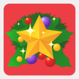 Sticker-Christmas Star with Holiday Ornaments Square Sticker