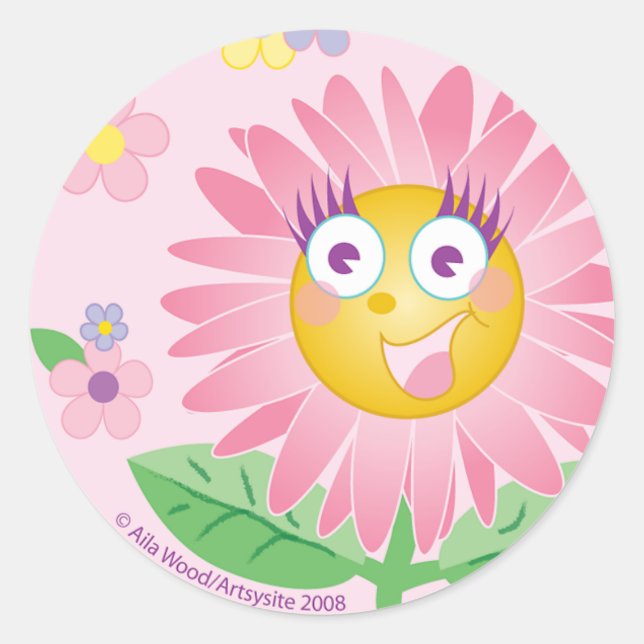 STICKER Cute Pink Anthropomorphic Flower (Front)
