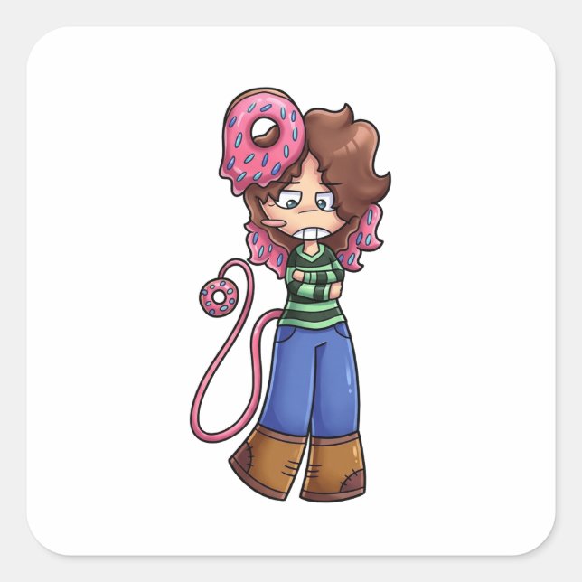 Sticker Doughnut Girl Chibi Character with Pink Ha (Front)
