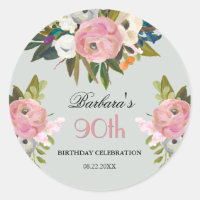 STICKER Elegant Handpainted Floral 90th Birthday