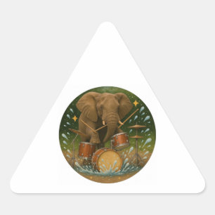 Sticker: Elephant Playing Drums in a Water Tub Triangle Sticker