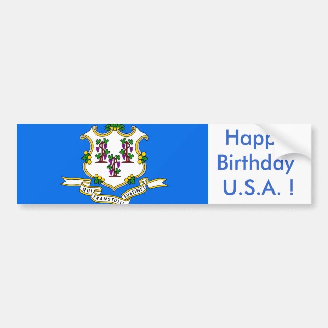Sticker Flag of Connecticut,Happy Birthday U.S.A.! (Front)