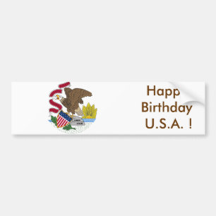 Sticker Flag of Illinois, Happy Birthday U.S.A.!