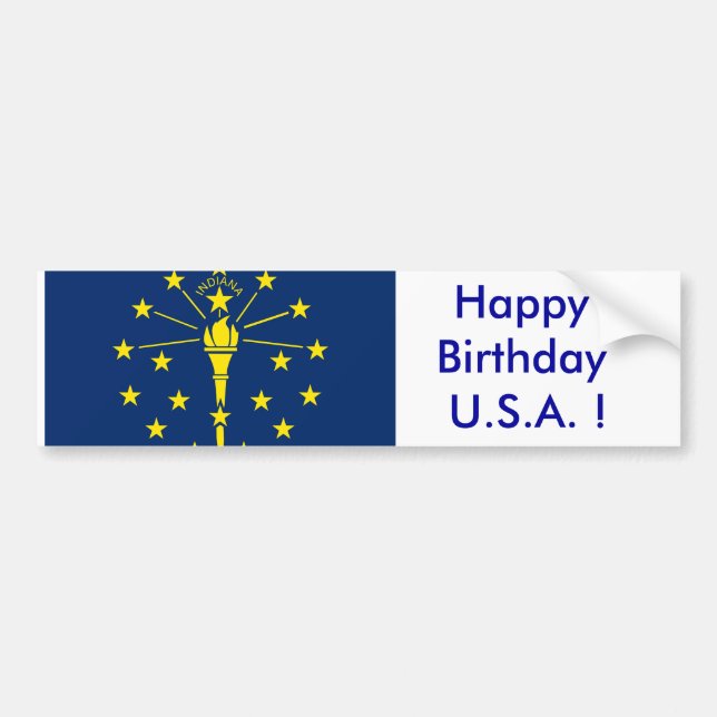 Sticker Flag of Indiana, Happy Birthday U.S.A.! (Front)