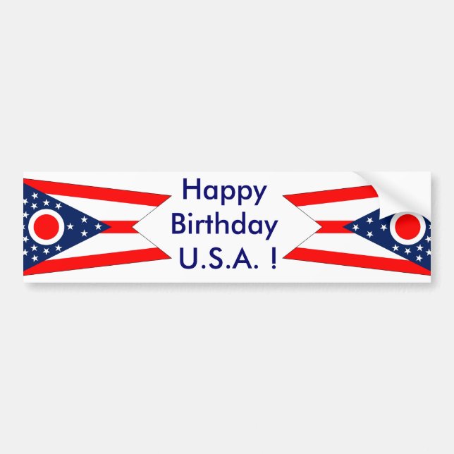 Sticker Flag of Ohio, Happy Birthday U.S.A.! (Front)