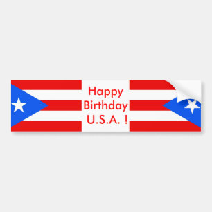 Sticker Flag of Puerto Rico, Happy Birthday U.S.A.