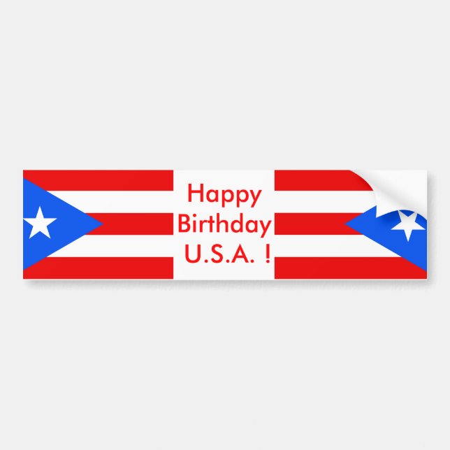 Sticker Flag of Puerto Rico, Happy Birthday U.S.A. (Front)