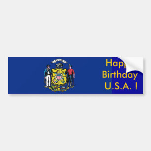Sticker Flag of Wisconsin, Happy Birthday U.S.A.!