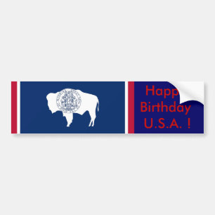 Sticker Flag of Wyoming, Happy Birthday U.S.A.!