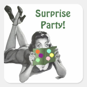 Sticker Fun Retro Lady Reading-card Surprise Party