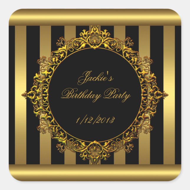 Sticker Gold Black Stripe Birthday Party (Front)