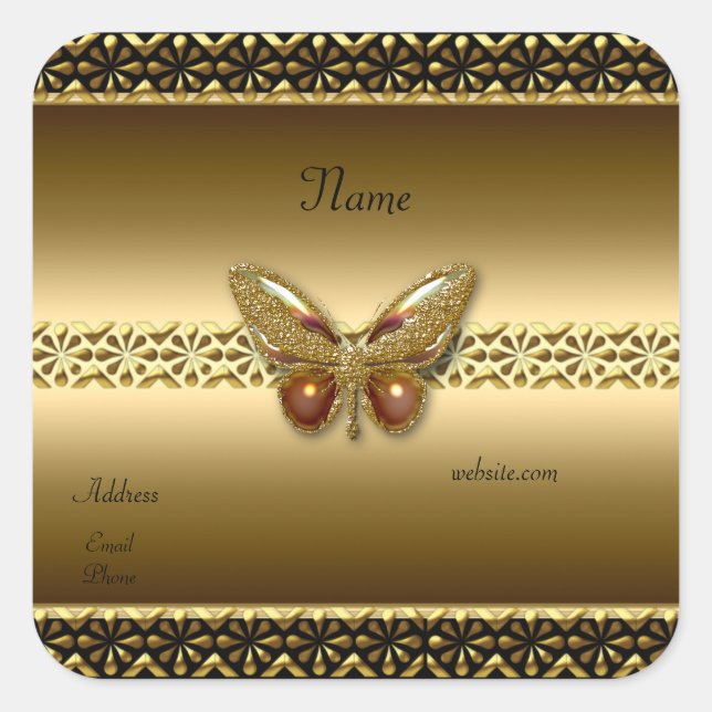 Sticker Gold On Gold Butterfly Square 2 (Front)