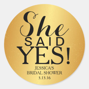 Sticker   Golden Bridal Shower - She Said Yes!
