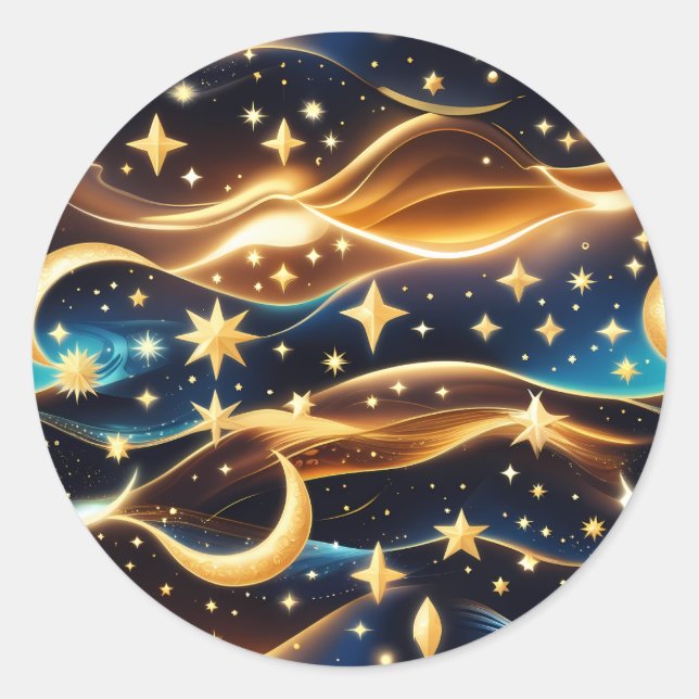 Sticker - Golden Ochre Celestial Moon Lunar Design (Front)