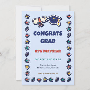 Sticker Grad Cap Retro Graduation Invitation