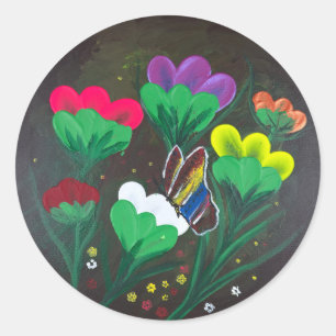 Sticker- Handmade artwork - Butterfly Bolssom Classic Round Sticker