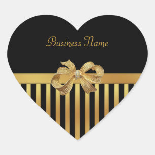 Sticker Heart Gold Black Stripe Gold Bow