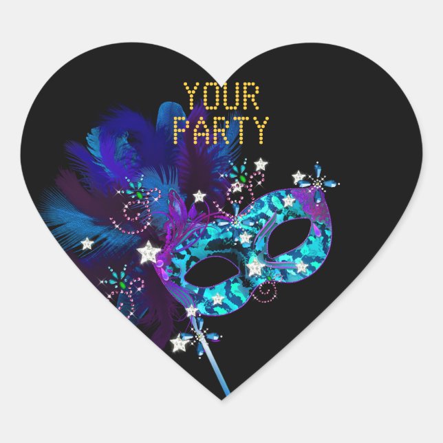 Sticker Heart MASK Blue Gold Party (Front)