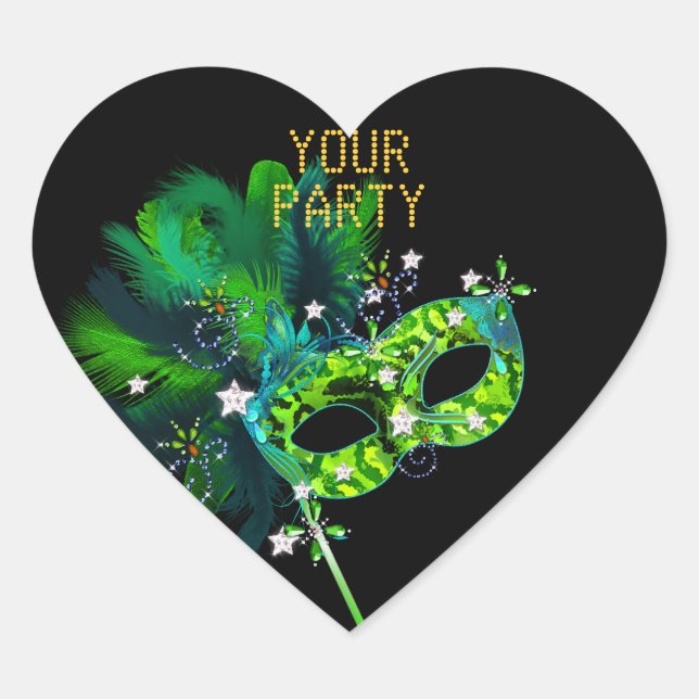 Sticker Heart MASK Lime Green Gold Party (Front)