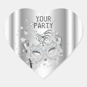 Sticker Heart MASK White Silver Party