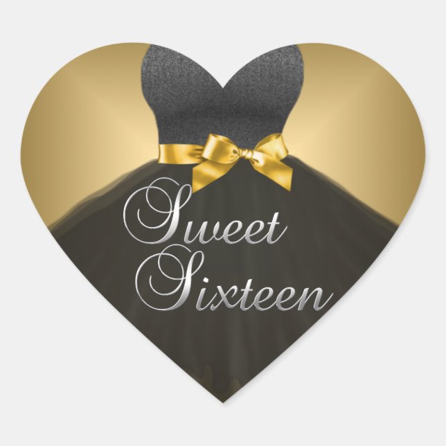 Sticker Heart Sweet 16 Sixteen Gold Black Dress (Front)