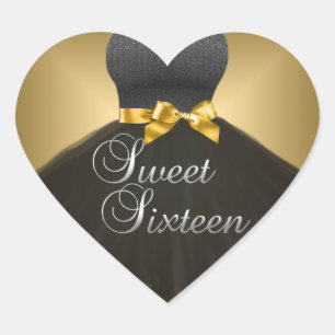 Sticker Heart Sweet 16 Sixteen Gold Black Dress
