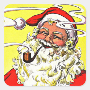 Sticker Holiday Vintage Happy Pipe Smoking Santa