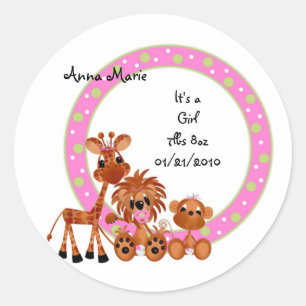 Sticker-It's a Girl Jungle babies Classic Round Sticker