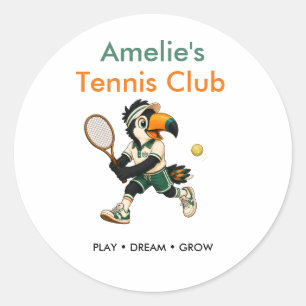 Sticker Kids Retro Toucan Tennis Club Birthday