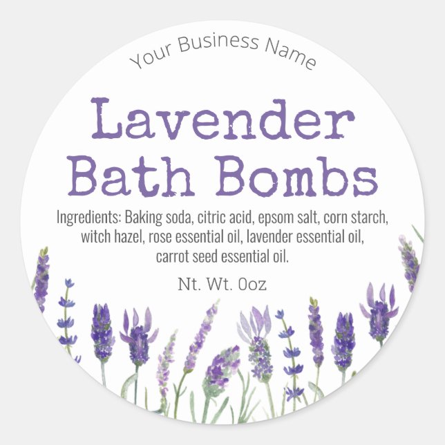 Sticker Label For Handmade Lavender Bath Bomb (Front)