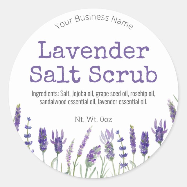 Sticker Label For Handmade Lavender Salt Scrub (Front)