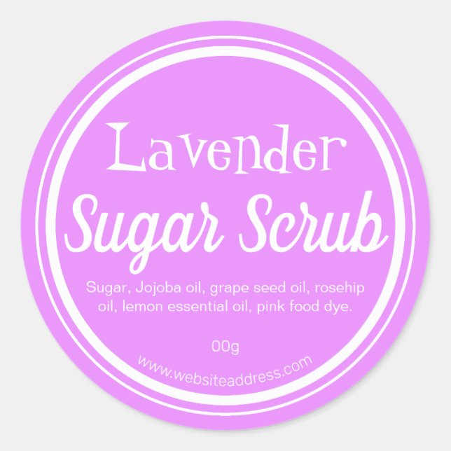 Sticker Label For Handmade Lavender Sugar Scrub (Front)