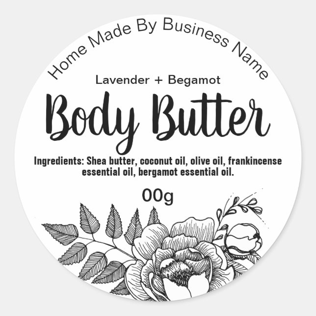 Sticker Label For Homemade Body Butter (Front)