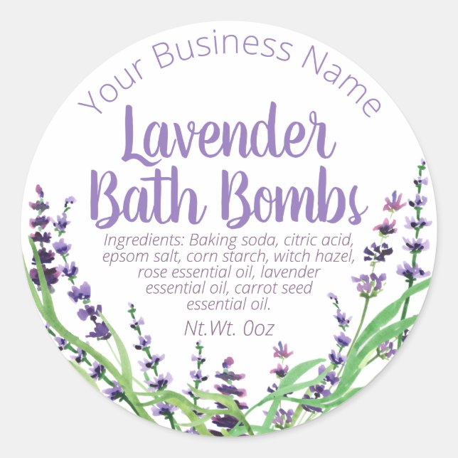 Sticker Label For Homemade Lavender Bath Bomb (Front)
