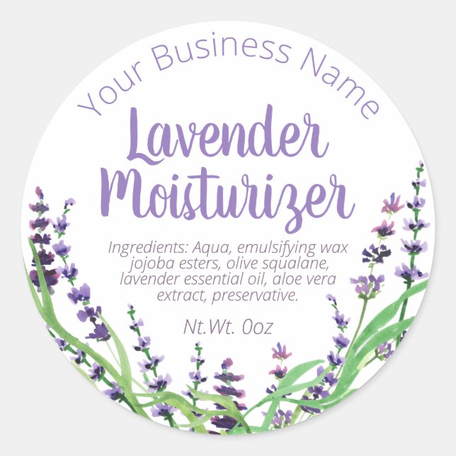 Sticker Label For Homemade Lavender Moisturizer (Front)