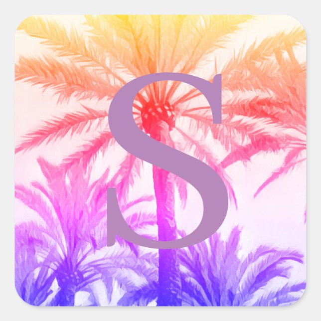 Sticker monogram initial tropical palm tree retro (Front)