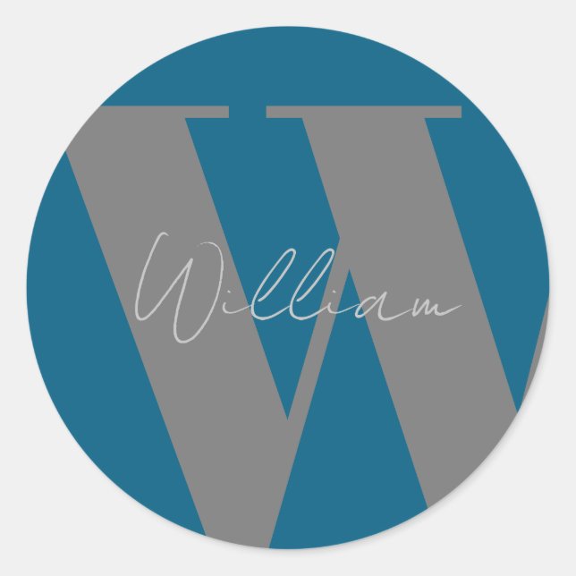 STICKER Monogram name blue grey stylish (Front)