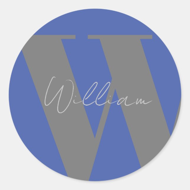 STICKER Monogram name blue grey stylish (Front)