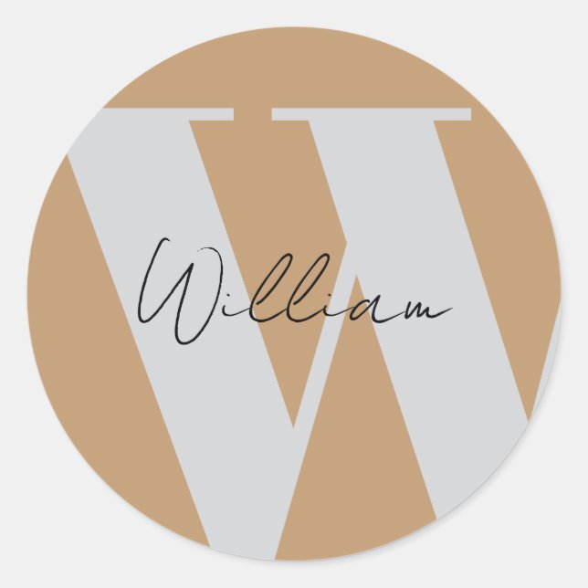 STICKER Monogram name mocha brown grey stylish (Front)