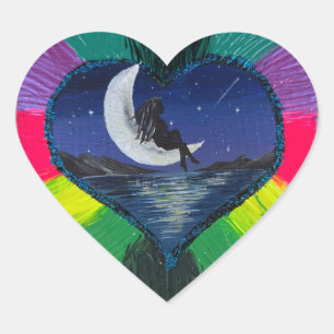 Sticker- Moonlit Dreams - Handmade artwork Heart Sticker