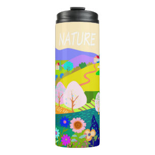 Sticker , nature landskape in summer thermal tumbler