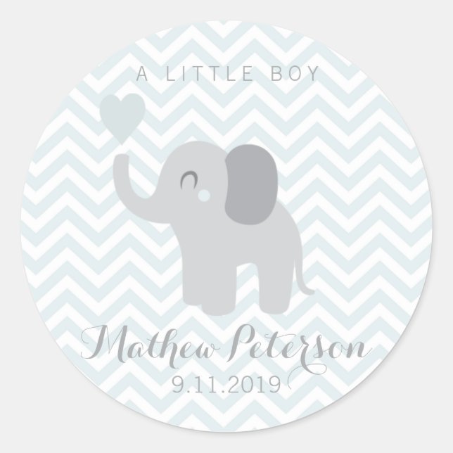 Sticker Newborn Announcement Boy Elephant Chevron (Front)