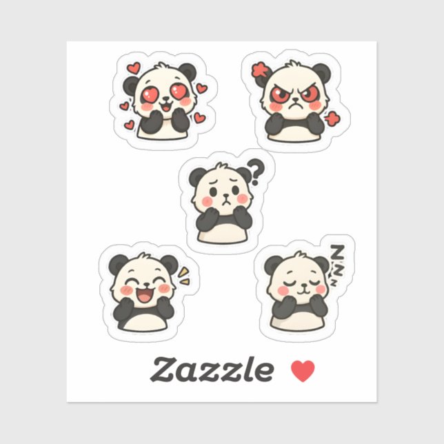 Sticker pack - 5 cute panda stickers (Sheet)