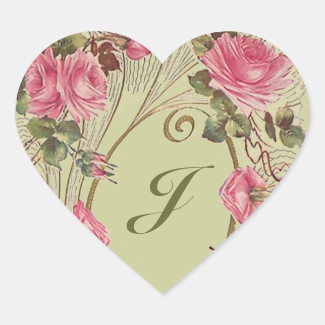 Sticker Personalised Antique Rose Hearts Monogram (Front)