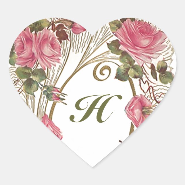 Sticker Personalised Antique Rose Hearts Monogram (Front)