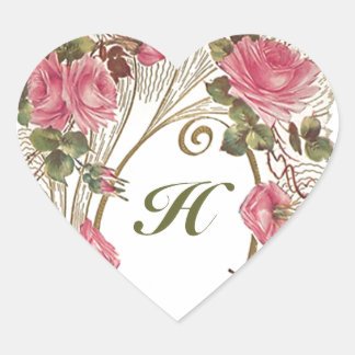 Sticker Personalised Antique Rose Hearts Monogram