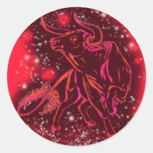 Sticker Red Bull Running At Starry Night