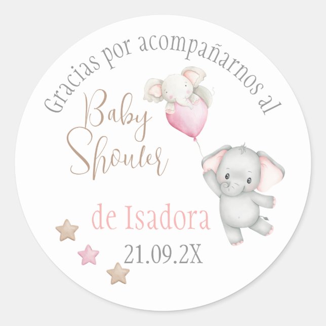 Sticker Redonda Chica Baby Shower en español con e (Front)