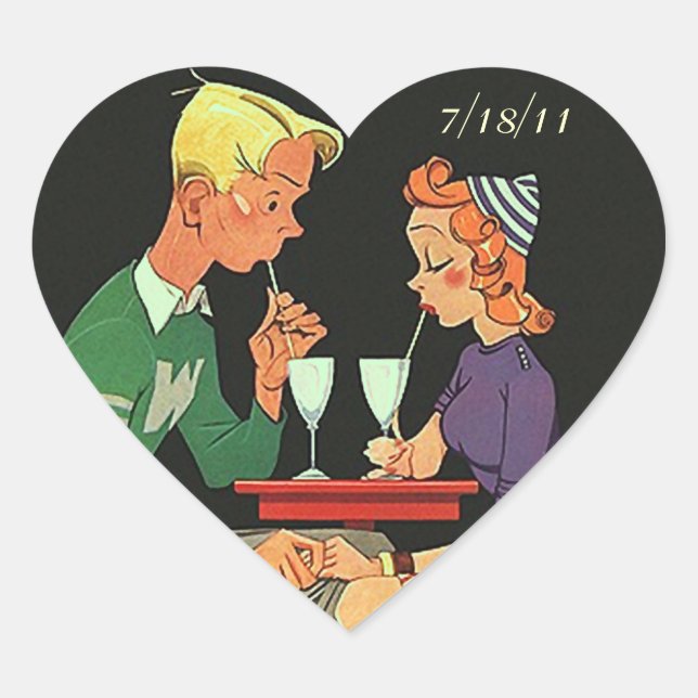 Sticker Retro Couple Dating Heart First Date (Front)
