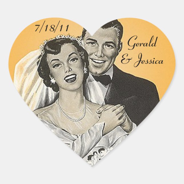 Sticker Retro Couple Marriage Wedding Heart Date (Front)